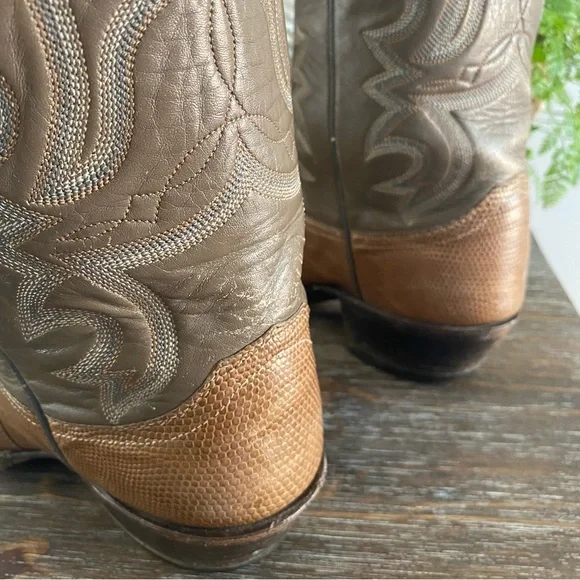 Vtg Justin Lizard Western Cowboy Boots Mens 9 D Brown Tan - Picture 15 of 15
